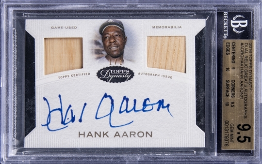 2016 Topps Dynasty "Dual Relic Greats Autographs" #HA4 Hank Aaron Signed Dual-Relic Card (#1/1) - BGS GEM MINT 9.5/BGS 9